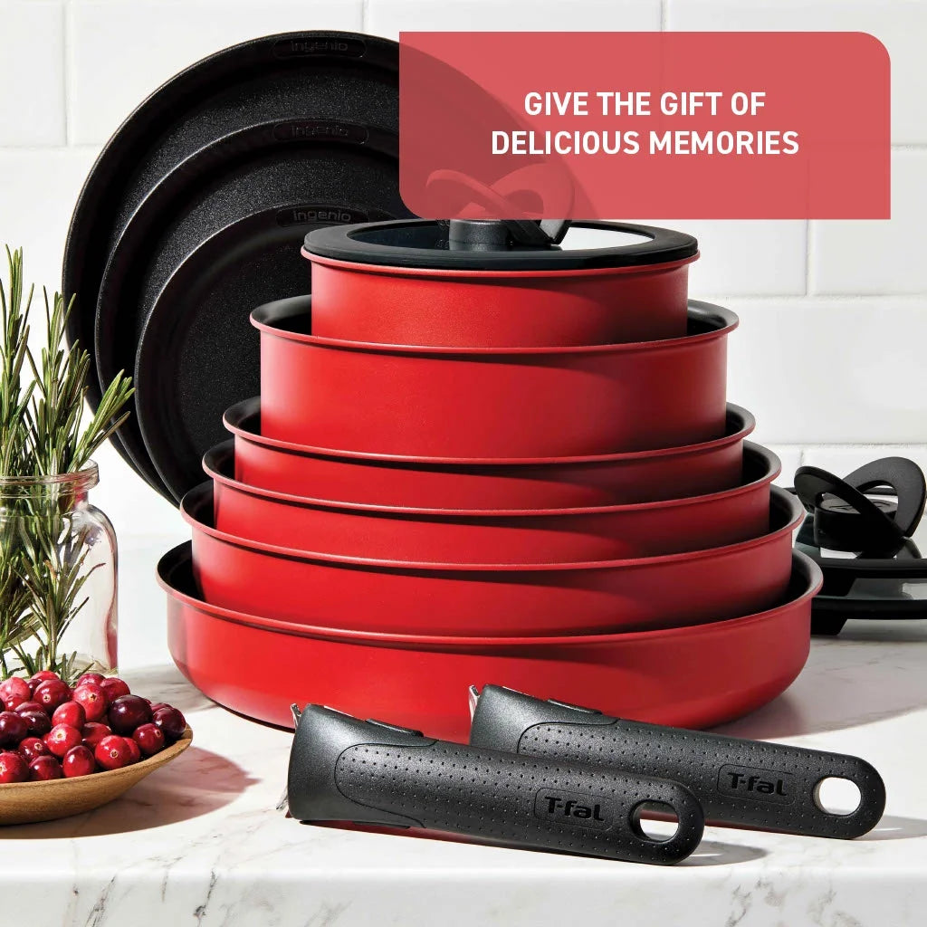 T-fal Ingenio Expertise Nonstick 14-Piece Cookware Set, Induction Oven Safe up to 500F, Detachable Handle, Onyx Black