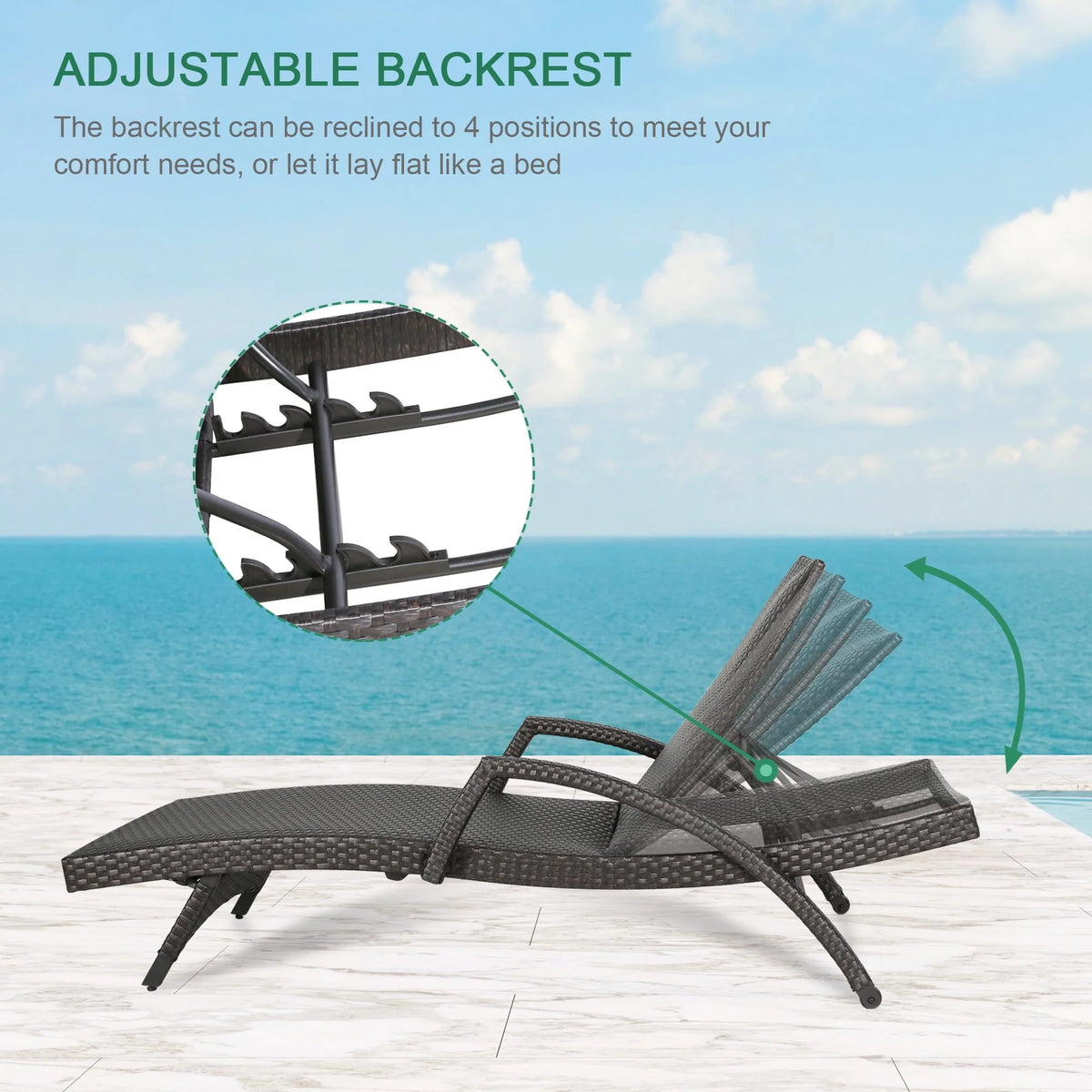 Ulax Furniture Outdoor Woven Padded 2 Pieces Aluminum Chaise Lounge Chairs  Patio Armed Lounger Adjustable Chair with Wheels and Quick Dry Foam(Dark Brown)