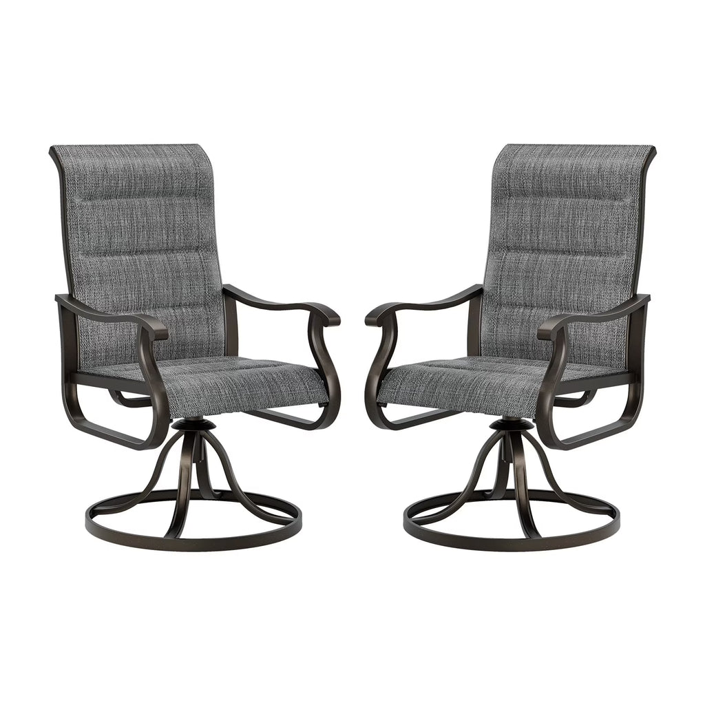 Techmilly Patio Swivel Chairs Set of 2, Outdoor Dining Chairs High Back Padded All Weather Breathable Textilene Outdoor Swivel Chairs with Metal Rocking Frame for Lawn Garden Backyard Deck, Dark Grey