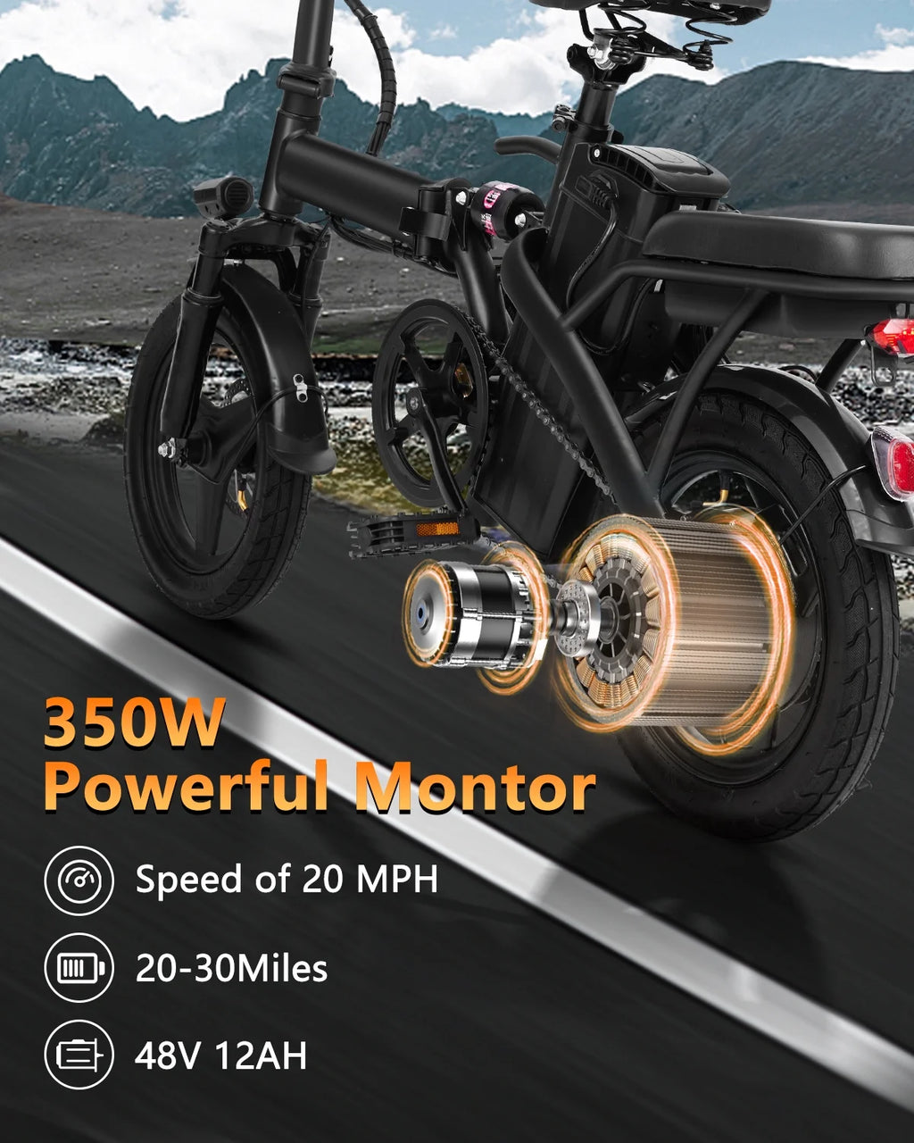 14" A1 Electric Bike Easy Folding, Commuter Electric Bicycle for Adult, City E-Bike Peak 500W Motor, 576 Wh Removeable Battery,Max Range 20 Miles & Max Speed 20 Mph,Mini Ebikes