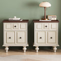 20.47"Vintage Nightstand with 2 Drawers and Roman Column Legs, Solid Wood Bedside End Table, Bedside Cabinet for Bedroom, Living Room(Set of 2)