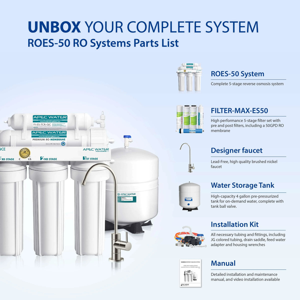 APEC Ultra Safe Reverse Osmosis Drinking Water Filter System (ESSENCE ROES-50)