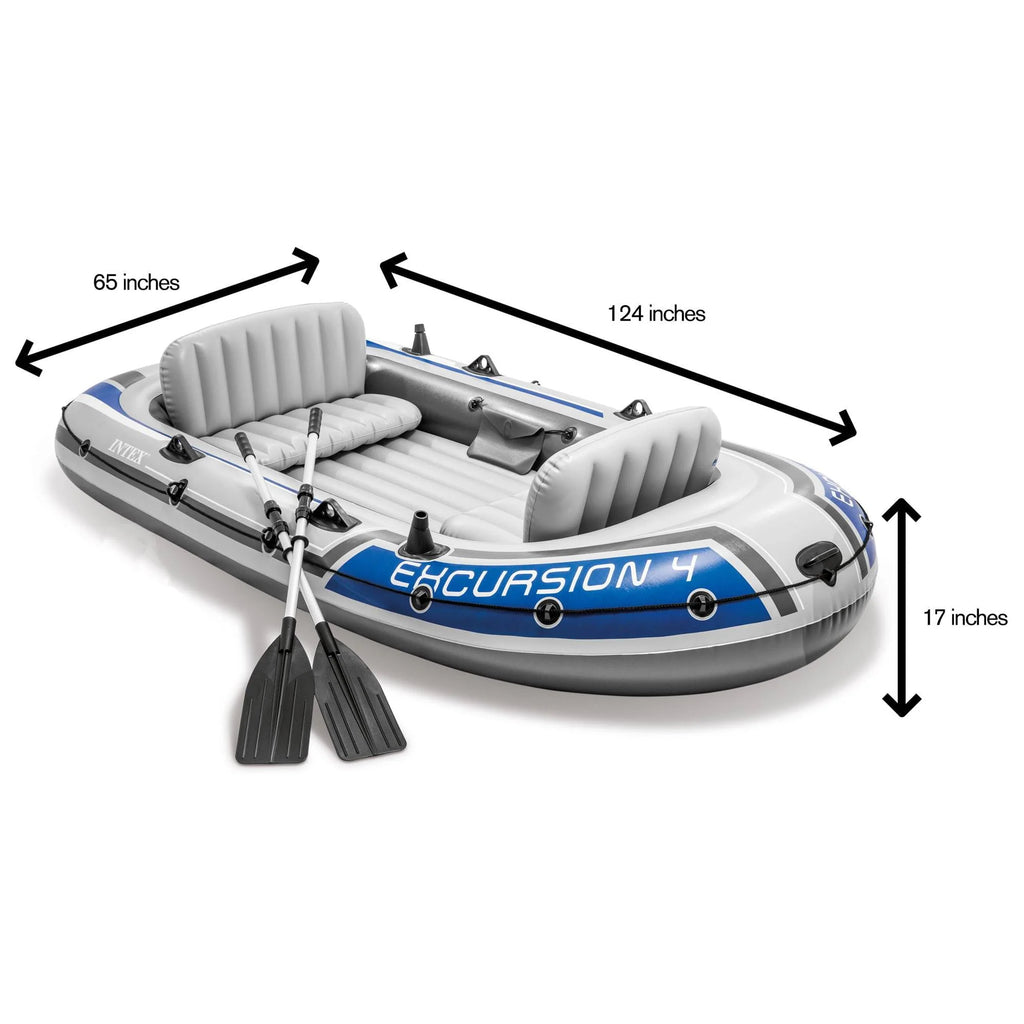 Intex Excursion Inflatable Rafting Fishing 4 Person Boat w/ Oars & Pump (2 Pack)