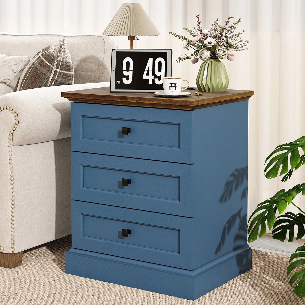 FIAKOA Night Stand Set of 2 with Charging Station, Bedside Table with 2 Drawers Storage and Open Shelf, White Farmhouse Nightstands  for Bedroom Office