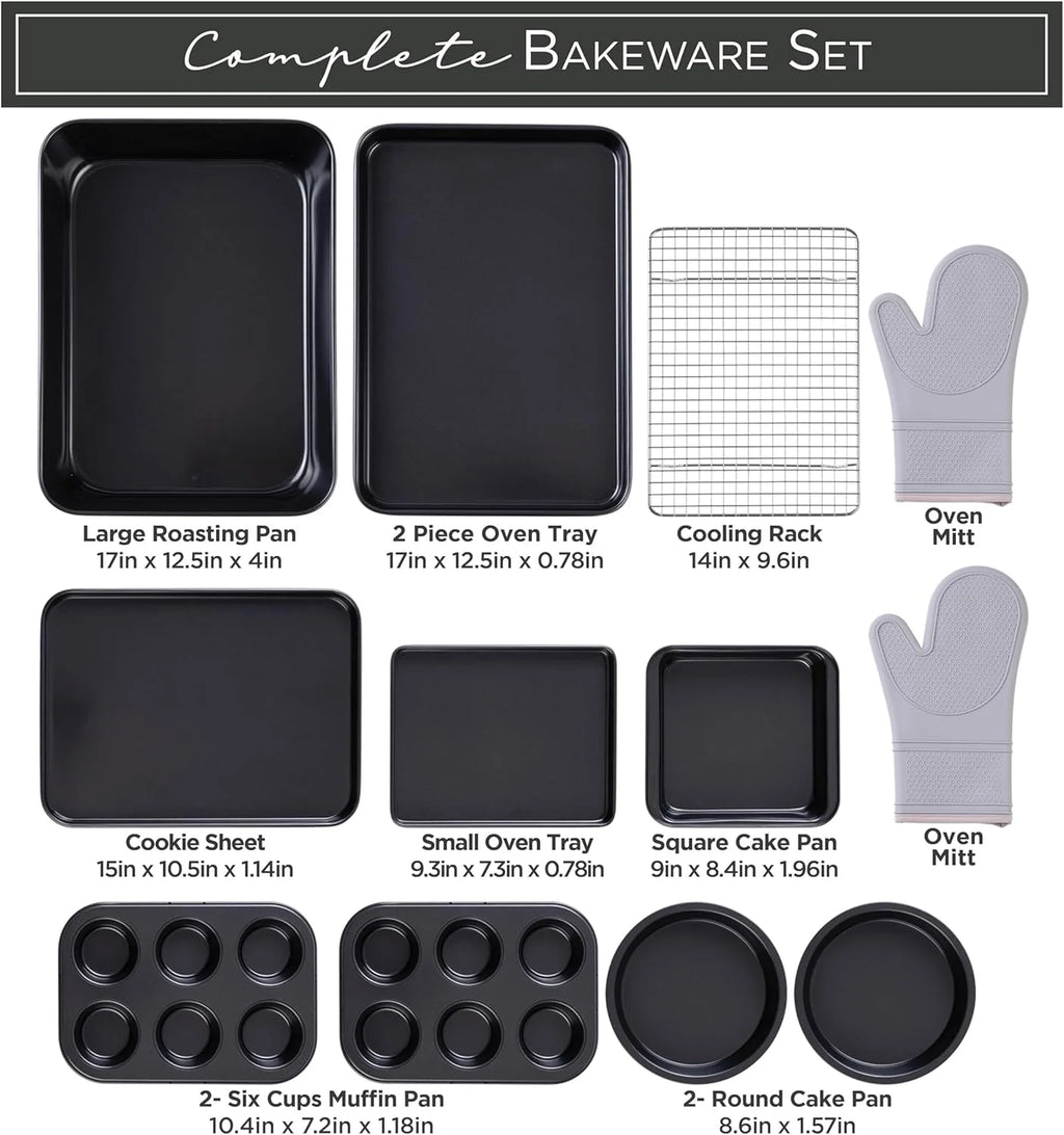Country Kitchen 13-Piece Nonstick Cookware and Bakeware Set - Pots and Pans Collection with Stackable Design, Cream