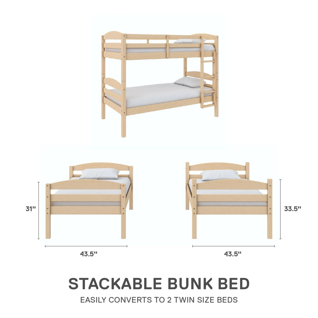 Better Homes & Gardens Leighton Solid Wood Twin-over-Twin Convertible Bunk Bed, Vanilla