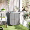 Outsunny Outdoor Garden Shed, Wooden Backyard Shed with Metal Tabletop, Shelf and 2 Doors for Patio, Lawn, Gray