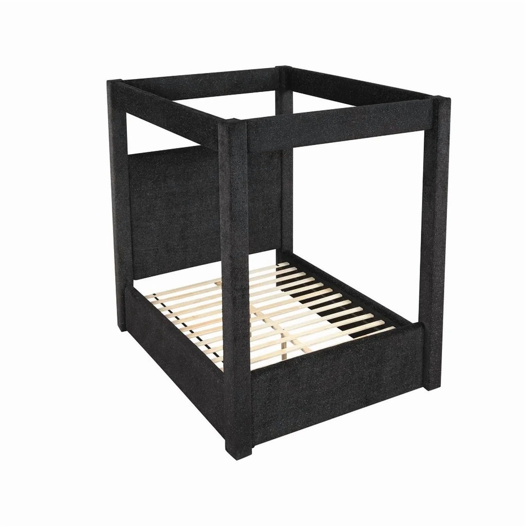Modern Black Upholstered Canopy Bed California King Size Platform Bed, Bedroom Furniture Wooden Bed