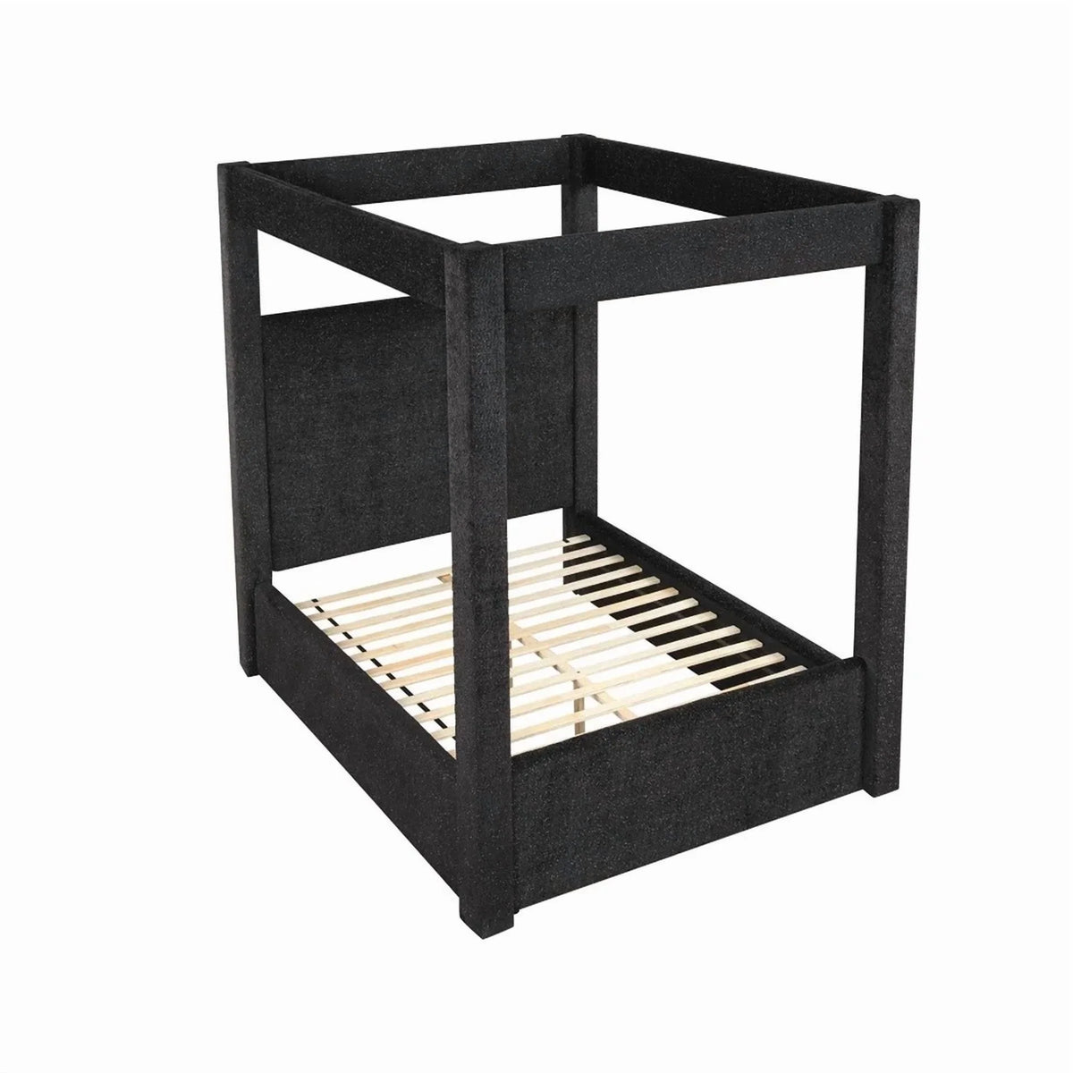 Modern Black Upholstered Canopy Bed California King Size Platform Bed, Bedroom Furniture Wooden Bed