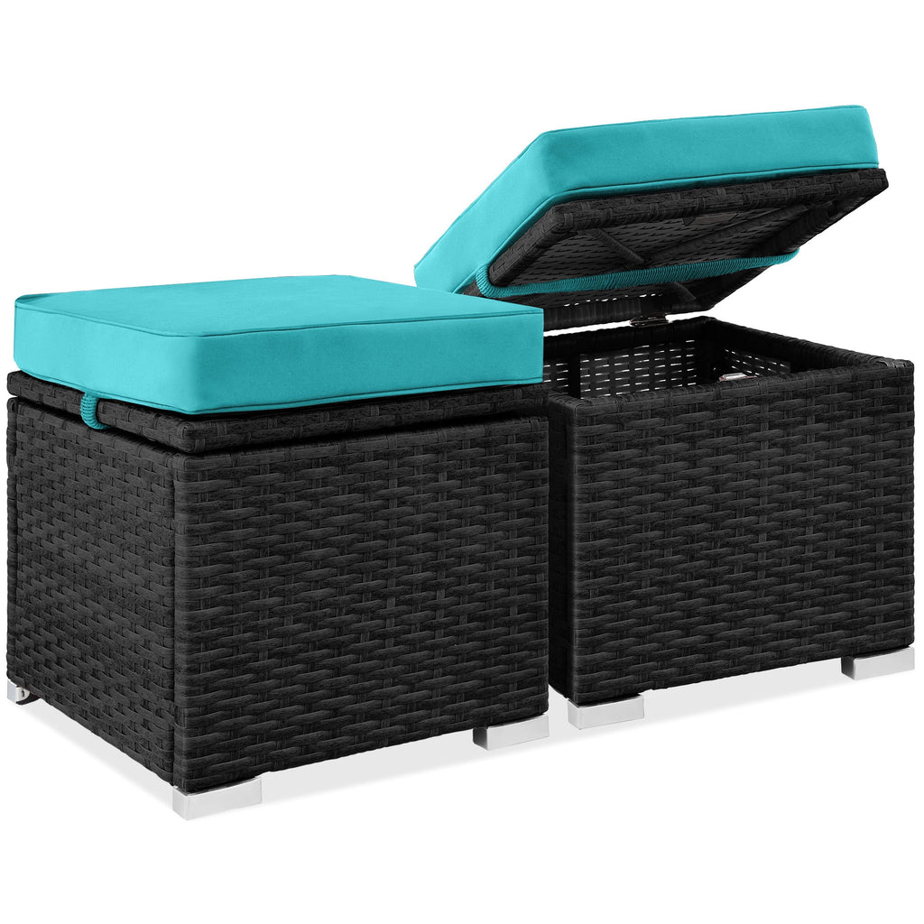 Best Choice Products Set of 2 Wicker Ottomans, Multipurpose Furniture w/ Removable Cushions - Brown/Beige