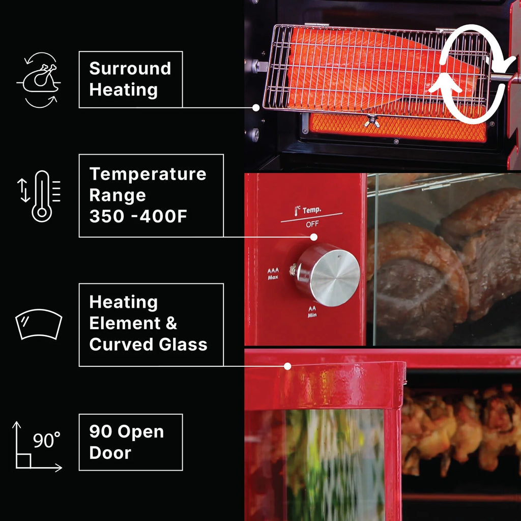 Brazilian Flame 2-Skewer Brazilian Rotisserie Electric Grill in Red