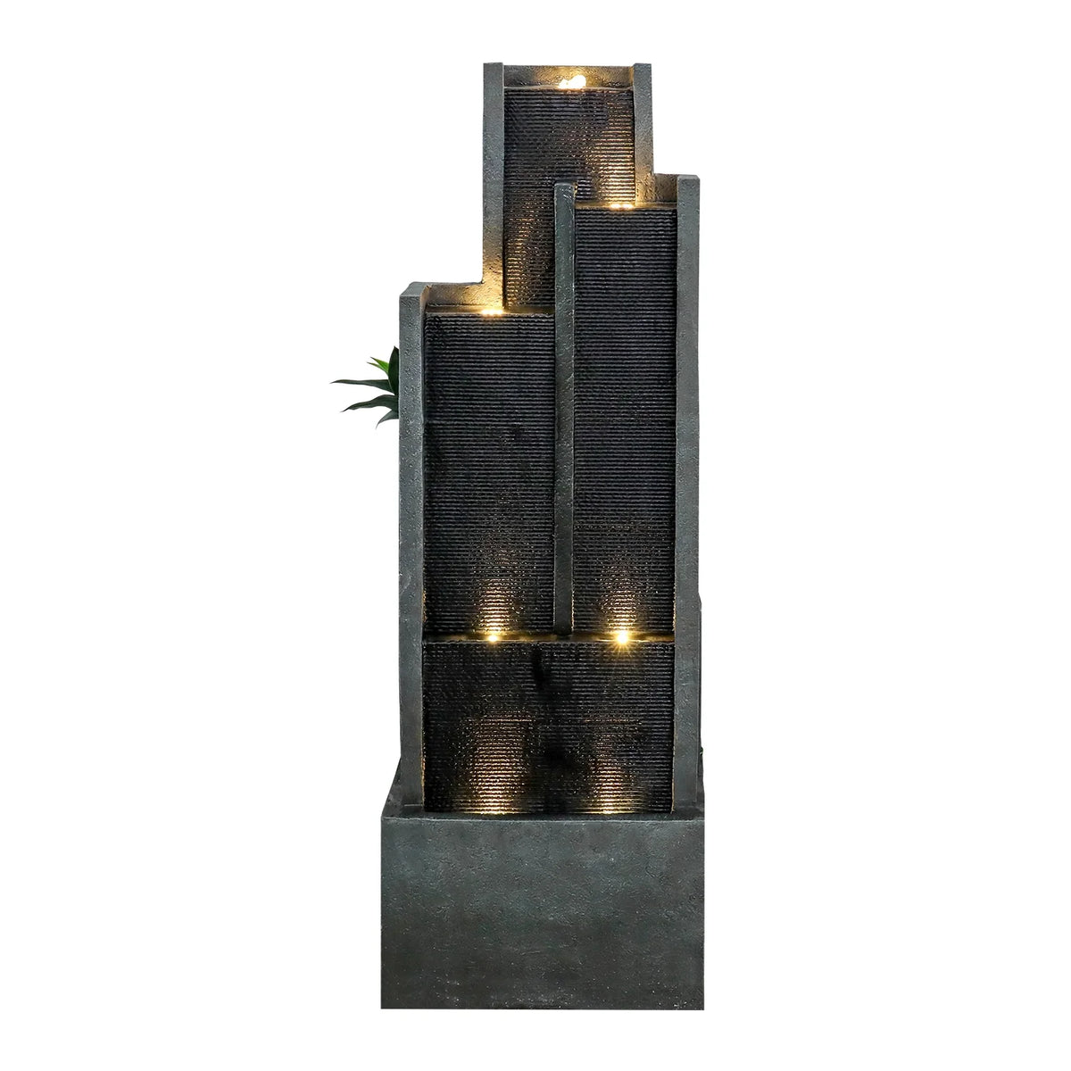 4-Tier Water Fountain with LED Lights  - 50.7" H Waterfall Fountain Indoor Outdoor Water Feature for Home, Patio, Garden