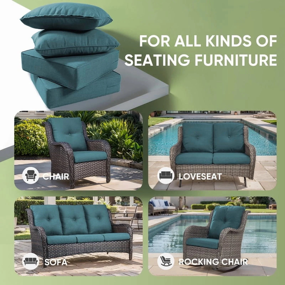Bellefurn Outdoor Deep Seat Cushion 24 X 24 X 6 inch for Patio Furniture,Outdoor Chair Cushions Waterproof & Fade Resistant Patio Furniture Cushions for Wicker Chair, Sofa, Couch