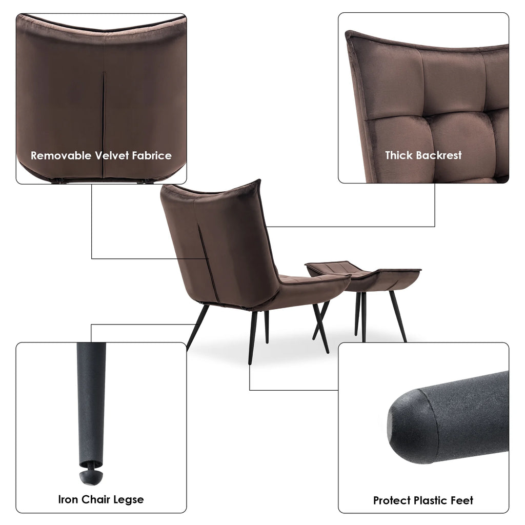 MCombo Accent Chair with Ottoman, Velvet Modern Chairs with Metal Legs for Living Room 4079 (Yellow)