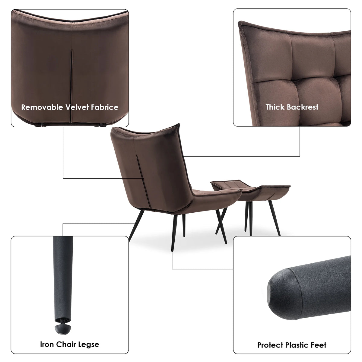 MCombo Accent Chair with Ottoman, Velvet Modern Chairs with Metal Legs for Living Room 4079 (Yellow)