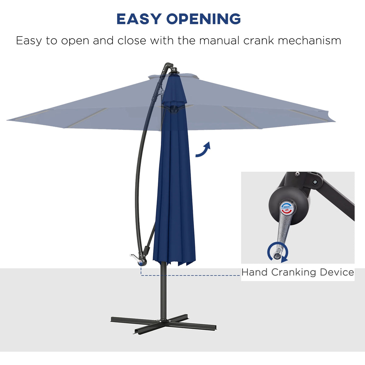 Outsunny 10' Cantilever Hanging Tilt Offset Patio Umbrella with UV & Water Fighting Material and Cross Base (Weight Not Included), Gray