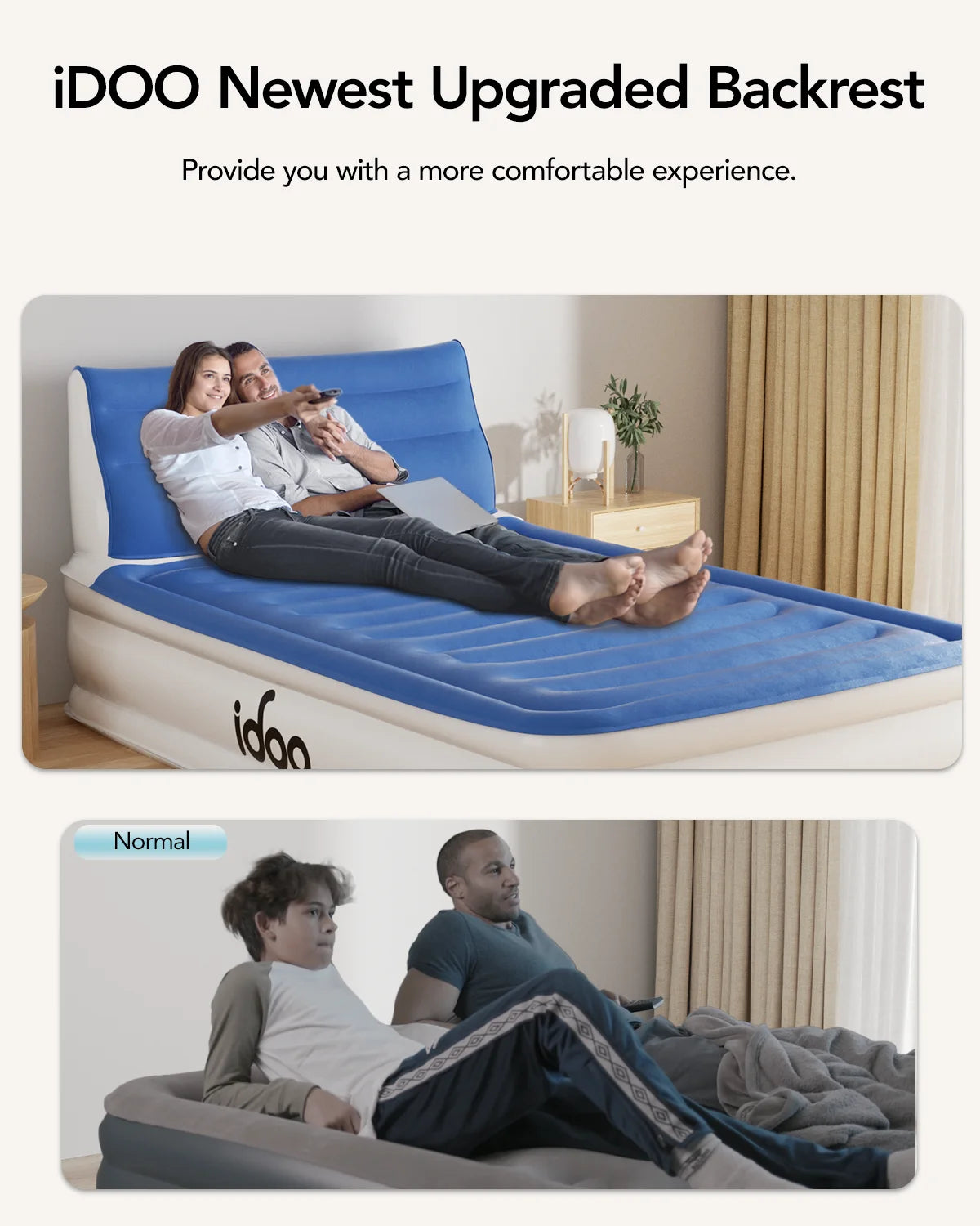 iDOO Full Headboard Air Mattress, 15" Inflatable Bed with Built-in Pump, 700lbs Max