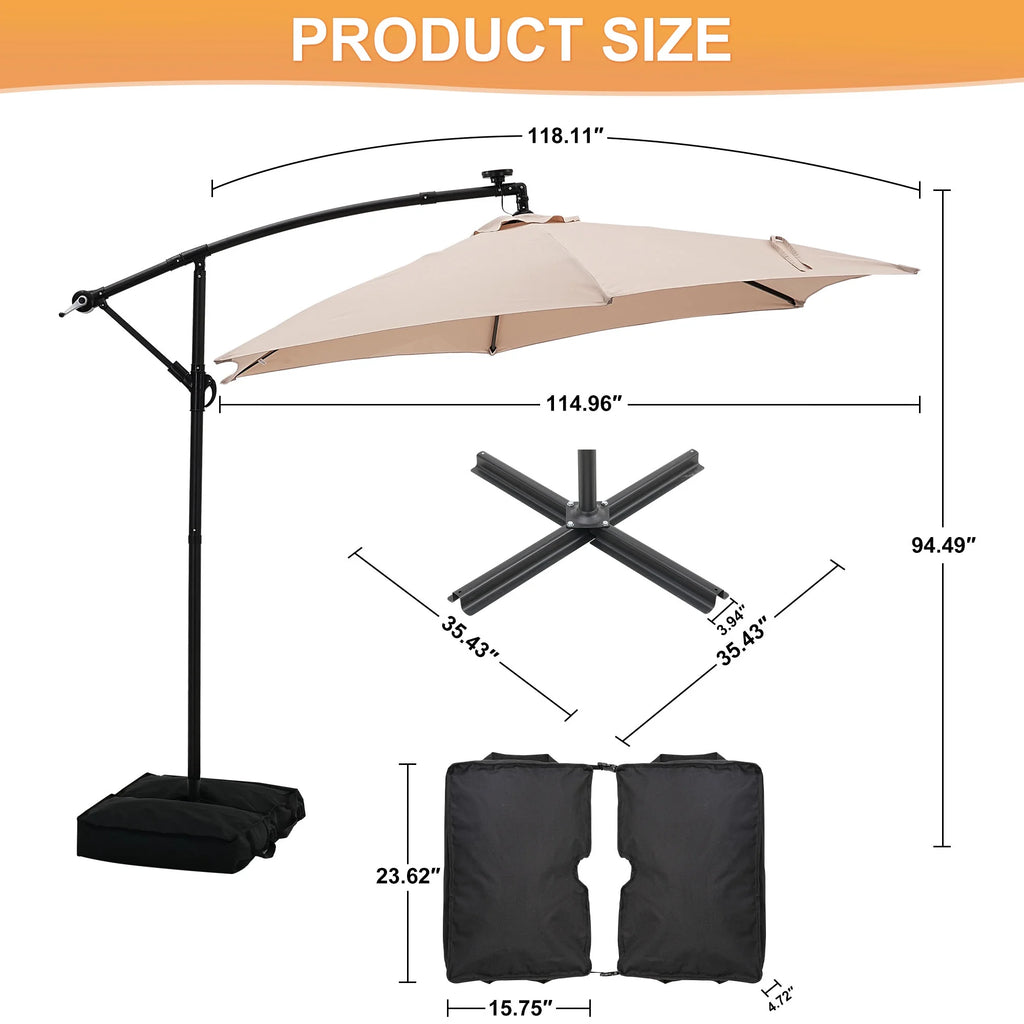 Autlaycil 10 ft Cantilever Offset Outdoor Patio Umbrella with Base Stand Rotate and Tilt, Blue