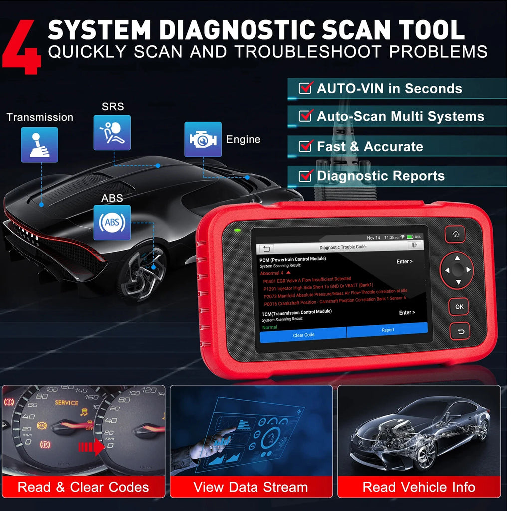 LAUNCH CRP123I V2.0 OBD2 Diagnostic Scan Tool, Engine ABS SRS Transmission Scanner with 7 Reset, Oil/EPB/D-P-F/SAS/BAS/BMS Reset Thro-ttle Relearn, Lifetime Fr-ee Update (Upgraded CRP123)