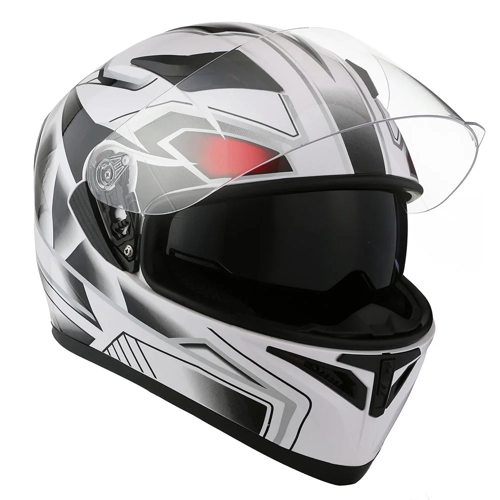 1Storm Motorcycle Modular Full Face Flip up Dual Visor Helmet + Spoiler + Motorcycle Bluetooth Headset: HJK316 Mechanic Red