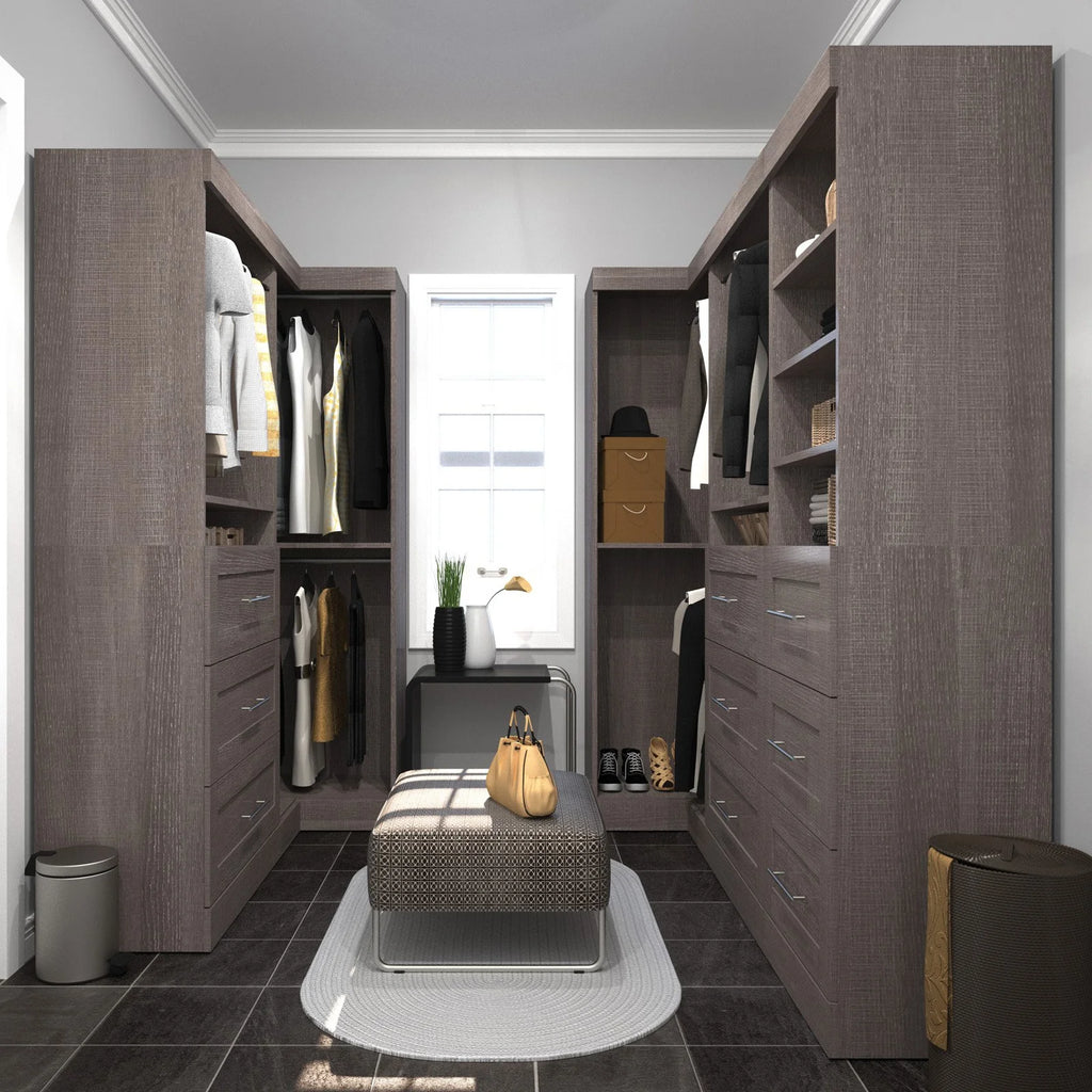 Bestar Pur 161W Walk-In Closet Organizer System in Bark Gray - Engineered Wood