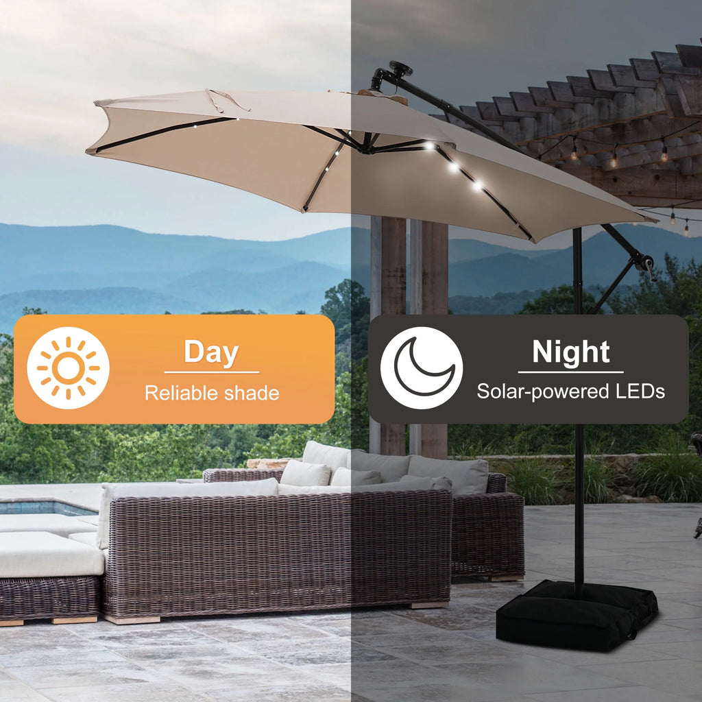 Autlaycil 10 ft Cantilever Offset Outdoor Patio Umbrella with Base Stand Rotate and Tilt, Blue