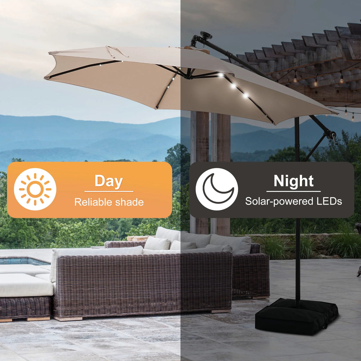 Autlaycil 10 ft Cantilever Offset Outdoor Patio Umbrella with Base Stand Rotate and Tilt, Blue
