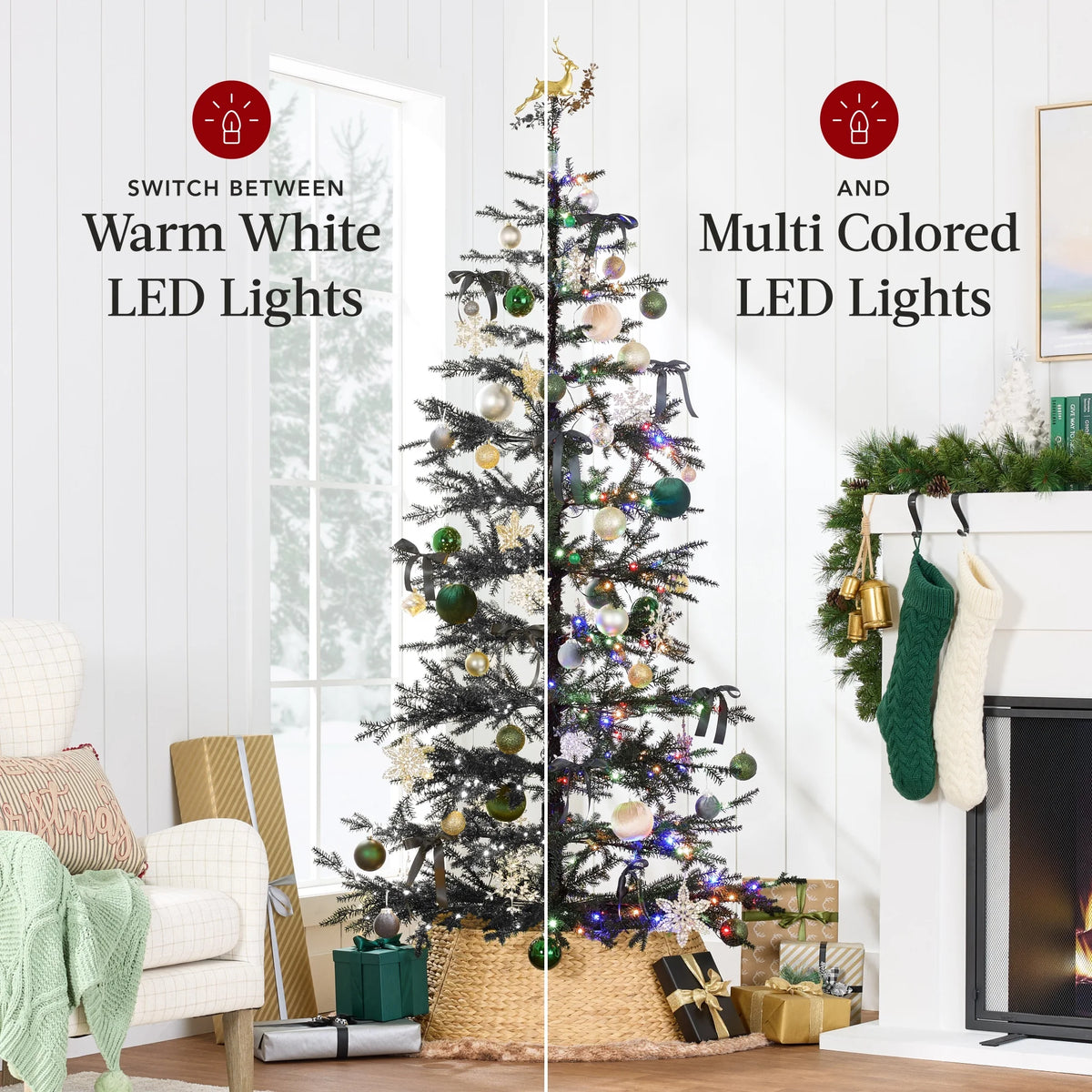 Best Choice Products 4.5ft Pre-Lit Sparse Christmas Tree w/ 100 2-in-1 LED Lights, Cordless Connection, Metal Stand