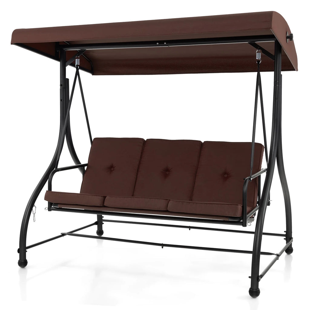 Costway 3-Seat Outdoor Converting Patio Swing Glider Adjustable Canopy Porch Swing Black