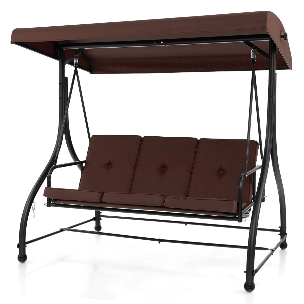 Costway 3-Seat Outdoor Converting Patio Swing Glider Adjustable Canopy Porch Swing Black
