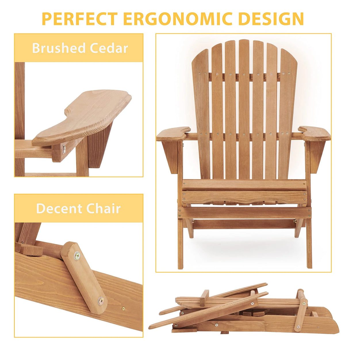 uhomepro Outdoor Adirondack Chairs Set of 2, Folding Fire Pit Chair, Weather Resistant Patio Lawn Chair for Outside Deck Garden Backyard Balcony, Gray