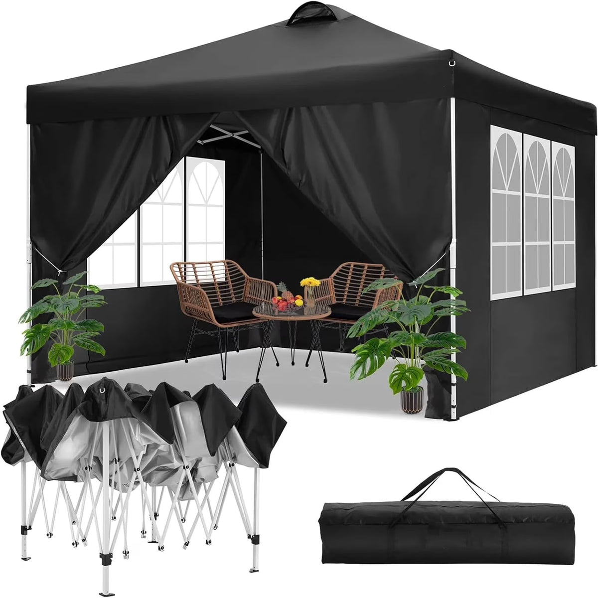 COBIZI 10x10 EZ Pop up Canopy Gazebo with Sidewalls,Pop up Canopy Tent Instant Shelter for Outdoor Party Camping Backyard Beach with Air Vent ,Carry Bag,Stakes,Ropes,Black