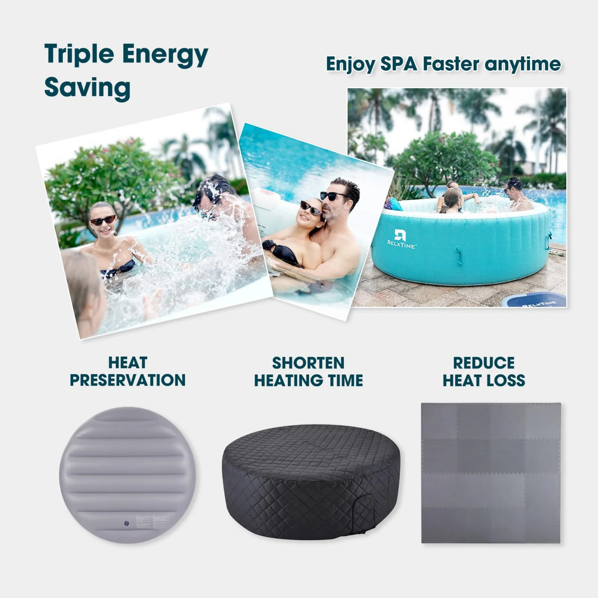 RELXTIME 4-6 Person Inflatable Hot Tub Pool Round Portable Outdoor Spa with 130 Massage Jets, Blue