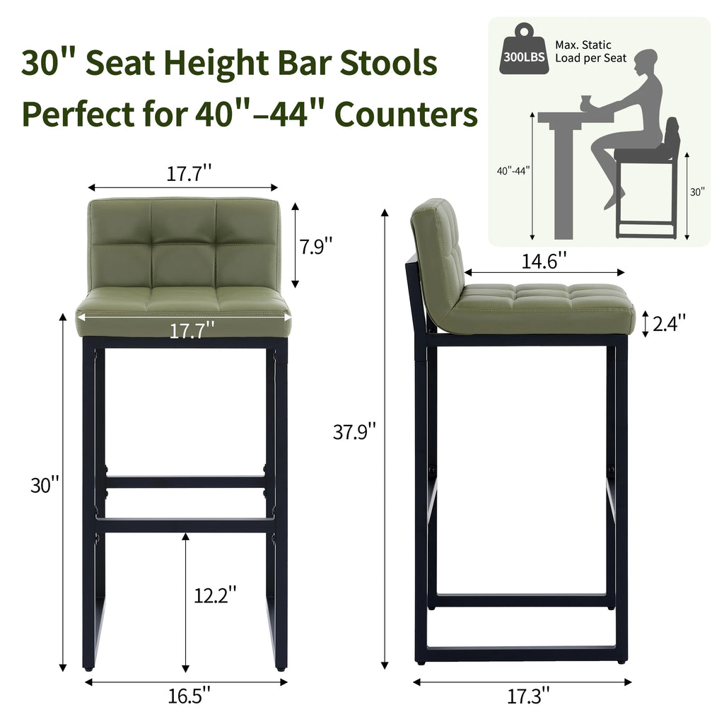 FIRAVOE Bar Stools Set of 3, Counter Height Bar Stools (Low Back)(Thickened Frame) 26" PU Leather Barstools Bar Chairs for Kitchen Island, Black