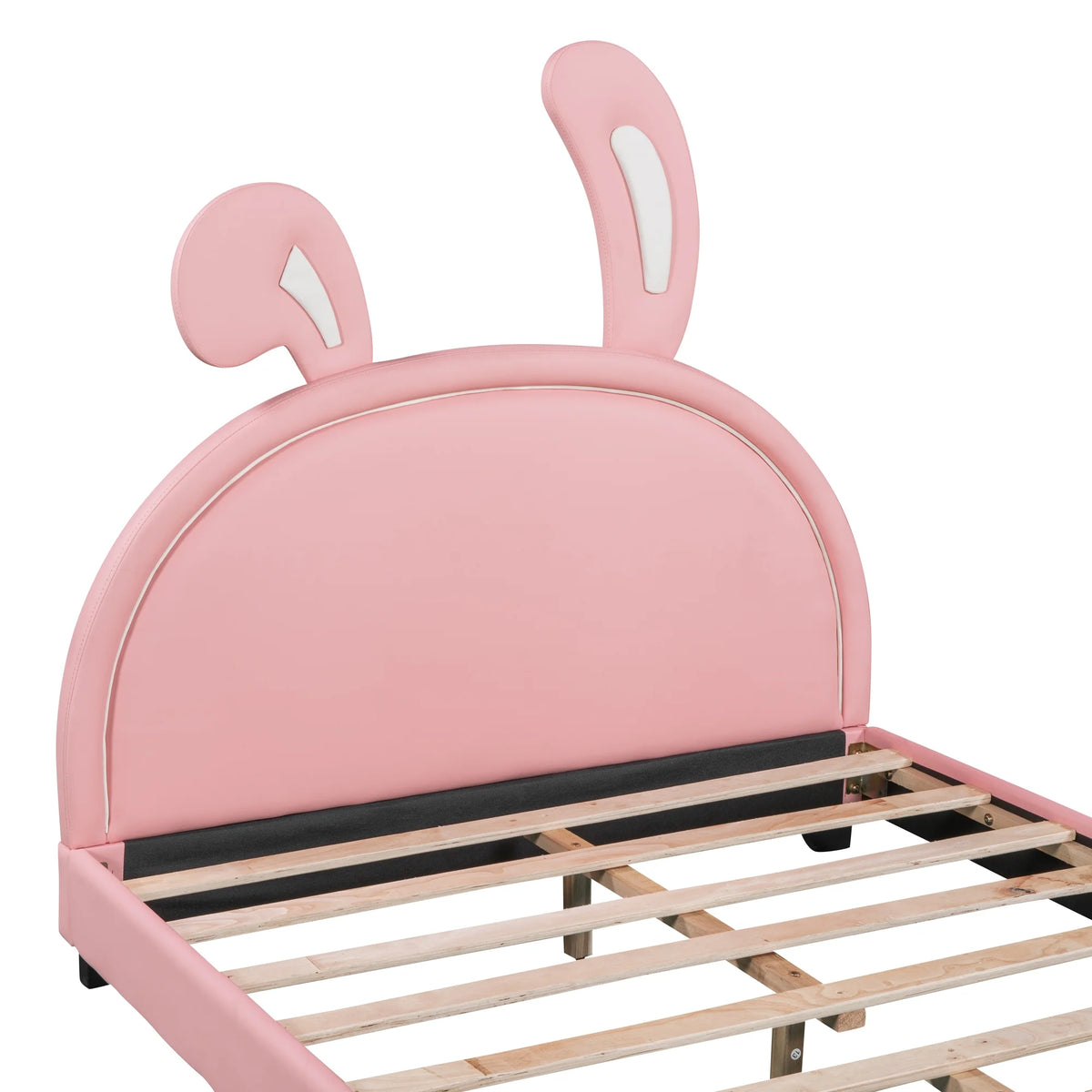 Euroco Upholstered Full Size Platform Bed, PU Cartoon Bunny Bed for Kids, Gray