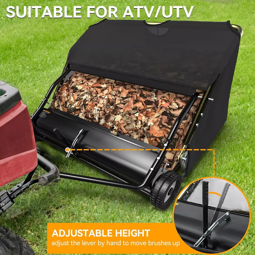 Dextrus 42 in Tow Behind Lawn Sweeper Leaf Collector for Garden Grass Lawn 12 Cu ft Capacity Tractor assembly