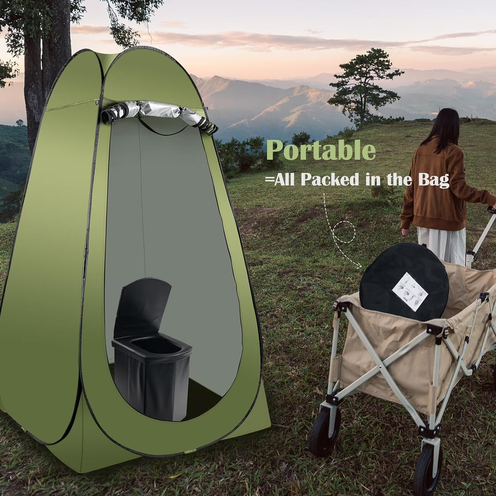 Portable Camping Toilet Kit for Adults, X Large Pop-Up Privacy Tent with Folding Toilet and Outdoor Shower Facilities