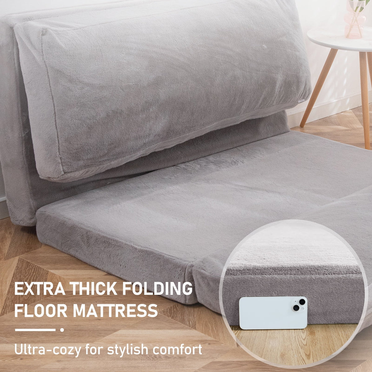 Folding Sofa Bed,Extra Thick and Long Fluffy 4 Position Convertible Flip Lounge Chair,Foam Filling Folding Matress Sofa Bean Bag with Washable Cover,Grey,39x95 Inch
