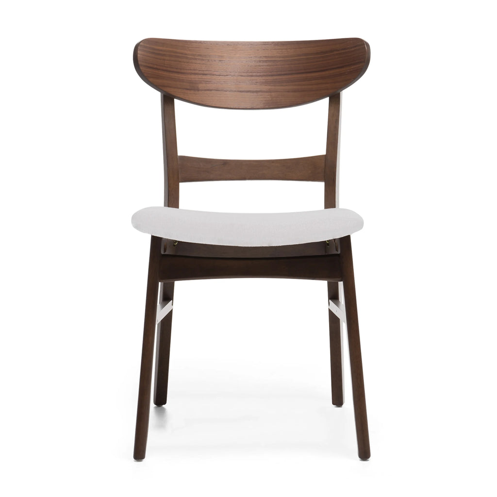 GDFSTUDIO Mid Century Modern Fabric Upholstered Rubberwood Dining Chairs, Set of 2, Dark Gray and Walnut