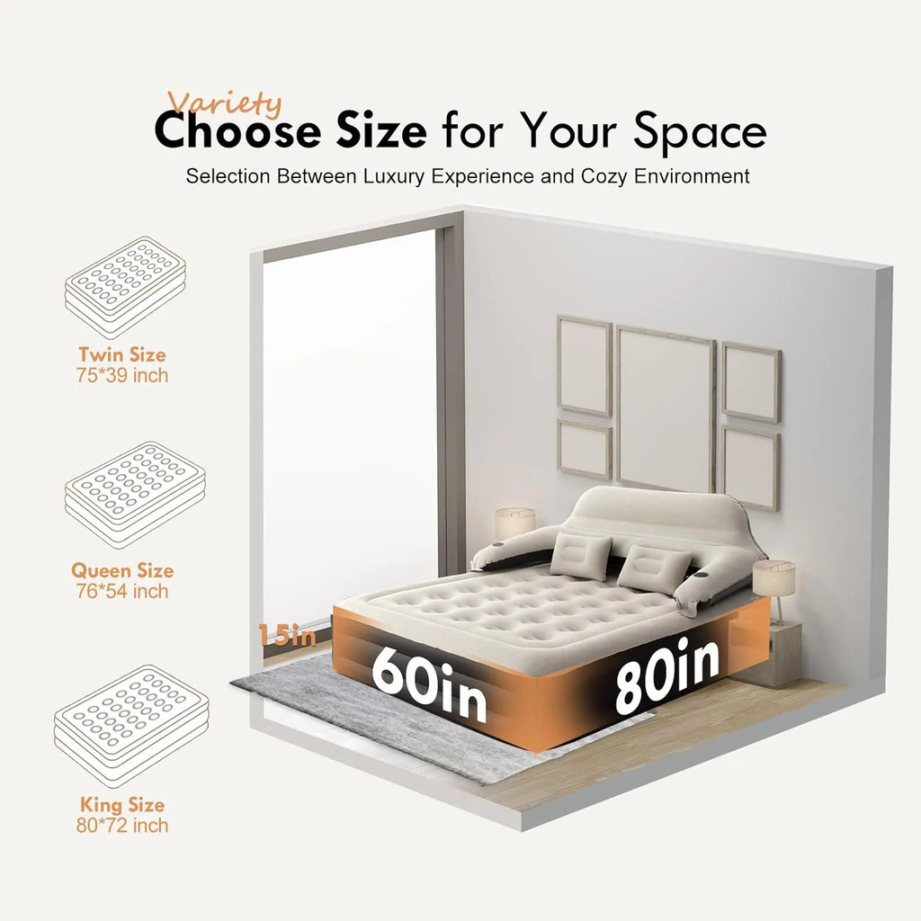 Twin Size Air Sofa Bed Mattress with Headboard and Pump,Blow Up Couch Inflatable Bed