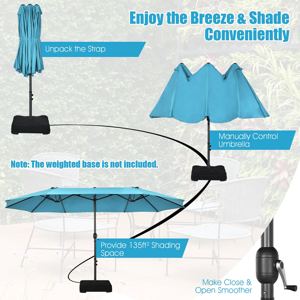 Costway 15ft Beige Patio Double-Sided Umbrella, Crank Lift