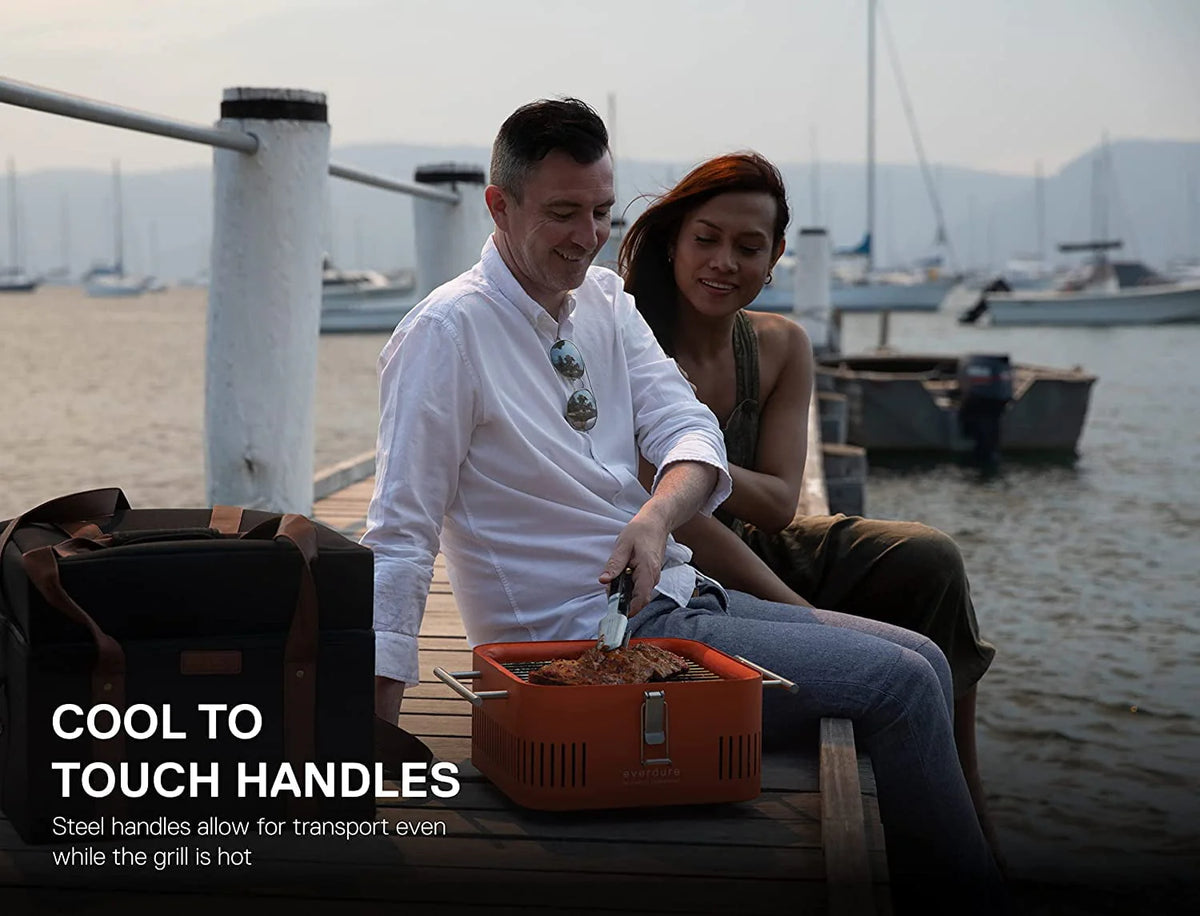 Everdure Cube Charcoal Grill with Cool Touch Handles, Storage Container & Bamboo Serving Board