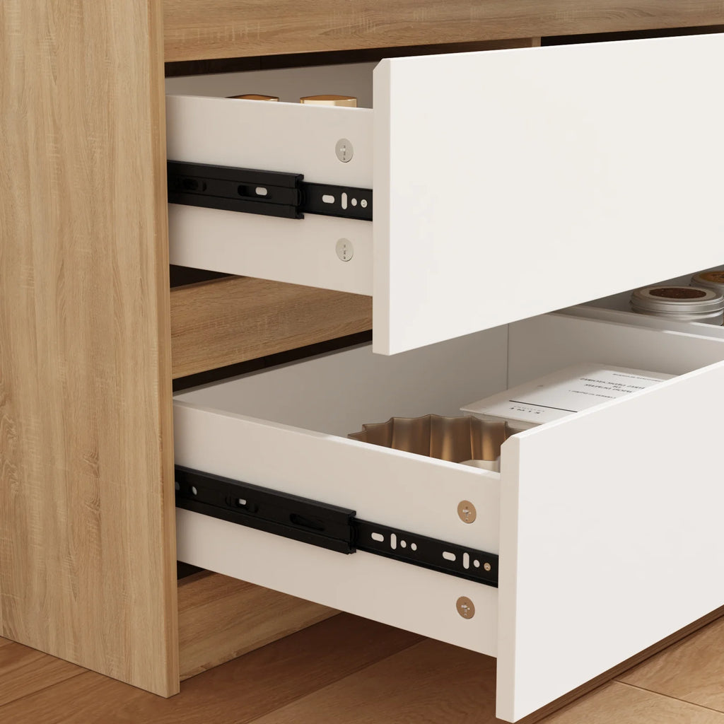 KULAGAGA 9 Drawer Dresser Chest of Drawers, 63 Wide Dressers, Modern Wood Drawer Chest Storage Organizer, No Handle Design for Bedroom Living Room Hallway, White