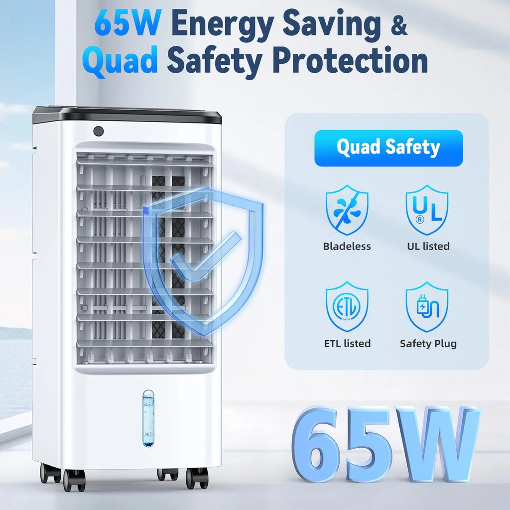 Portable Windowless Air Conditioner with 6 Ice Packs, 12H Auto-Off Smart Timer, 26Ft Remote Control, Top-Fill Dual Tank Evaporative Cooler, 3-Speed Cooling & 70 Auto-Swing for Indoor Use