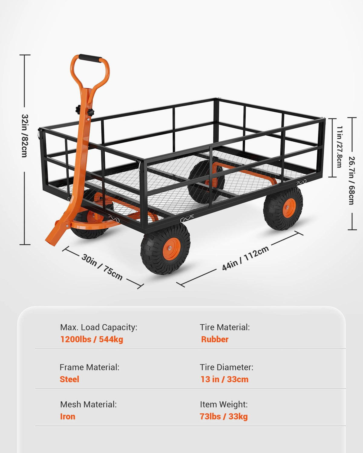 Heavy Duty Steel Garden Cart, Garden Wagon Cart on Wheels, Outdoor Metal Yard Utility Wagon Carts  w/Adjustable Handle & Removable Sides(Convert to Flatbed)
