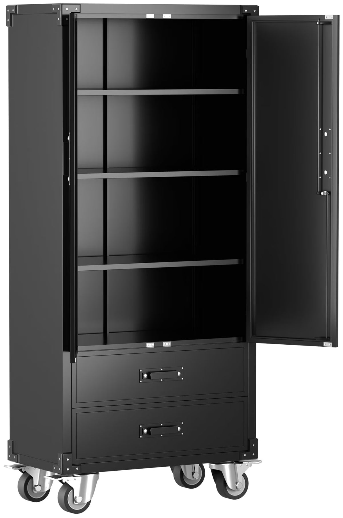 GangMei 71 Inches Tall Metal Garage Storage Cabinets with 5 Adjustable Shelves & Pegboards, Lockable Steel Black Storage Cabinet with Doors for Office, Home, School, Shops, Garage, Assembly required