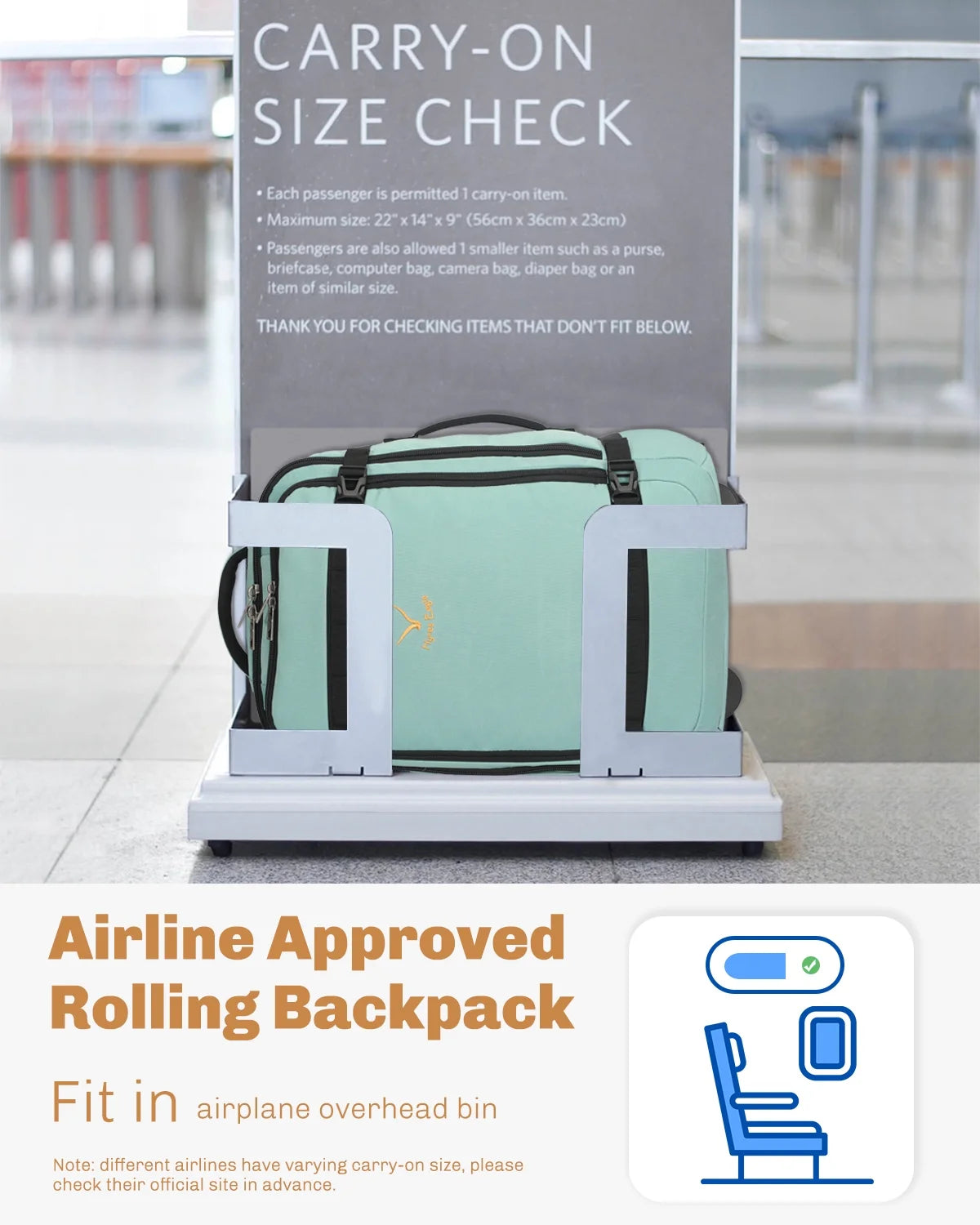 Hynes Eagle 22" Hybrid Carry-On Luggage, Softside Rolling Backpack, Grey
