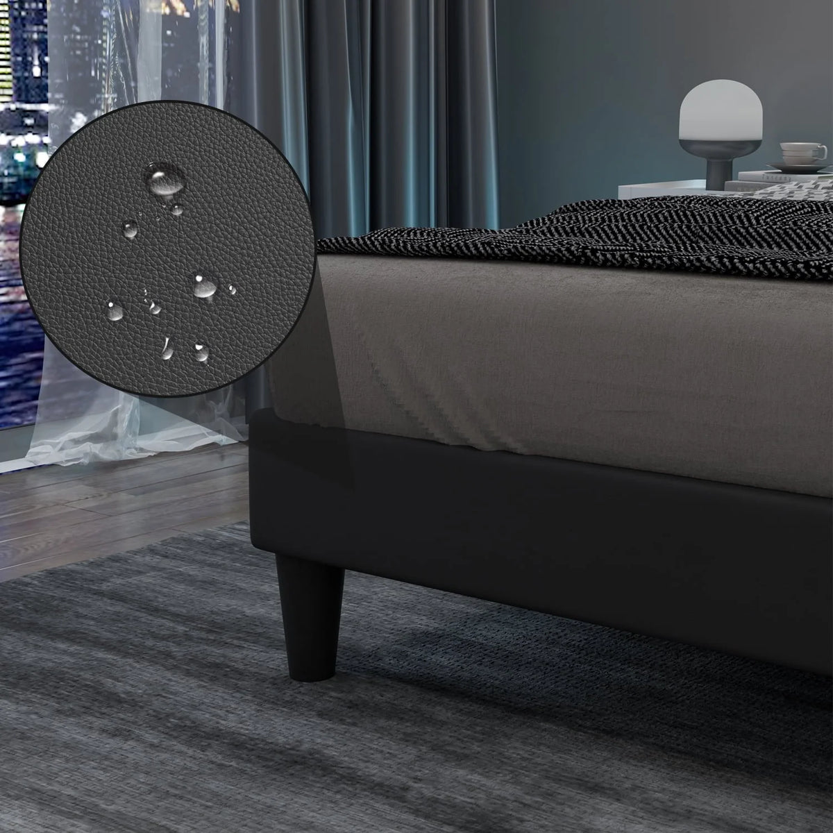 4 EVER WINNER Queen LED Bed Frame, Upholstered Bed Frame with LED Light Headboard, Black