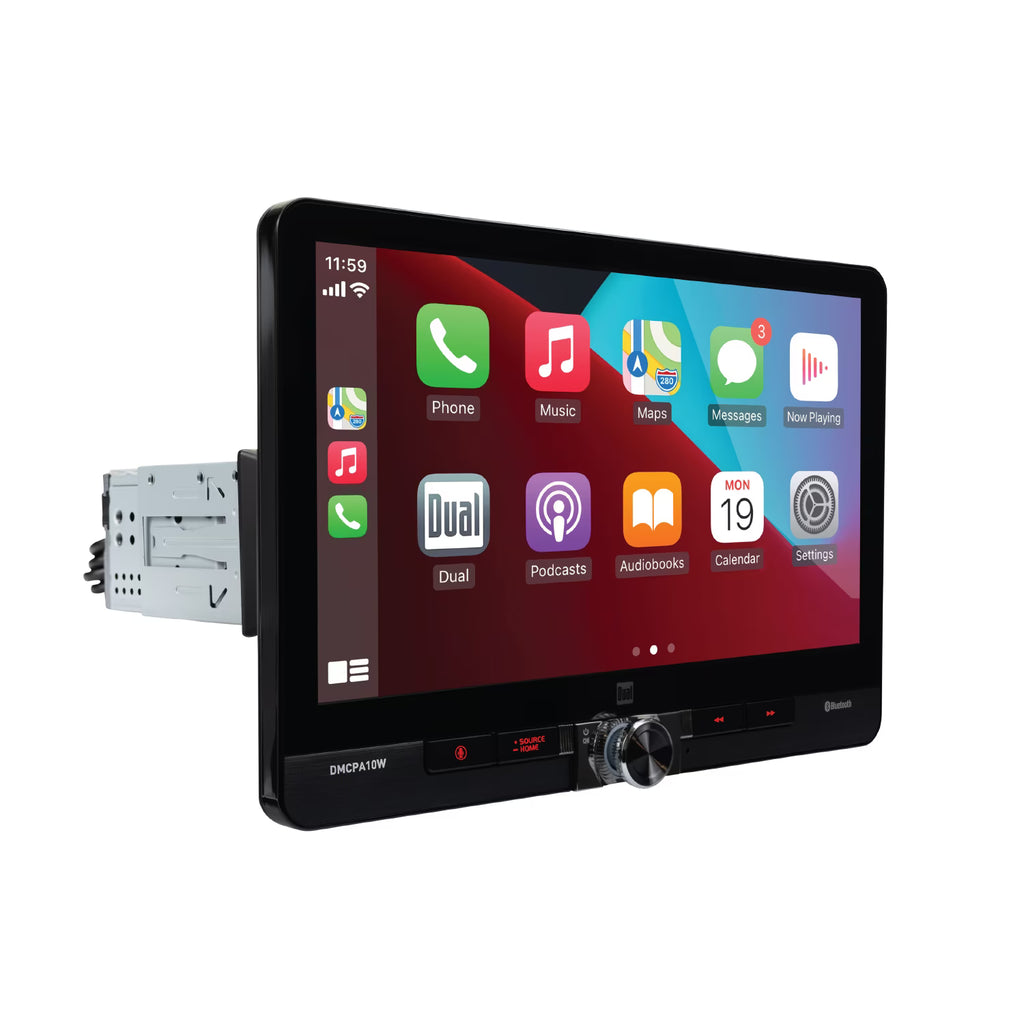 Dual Electronics 10.1" Touchscreen Car Stereo Receiver with Wireless Apple CarPlay & Android Auto Includes Single & Double DIN Adapters, Bluetooth, USB DMCPA10W (New)