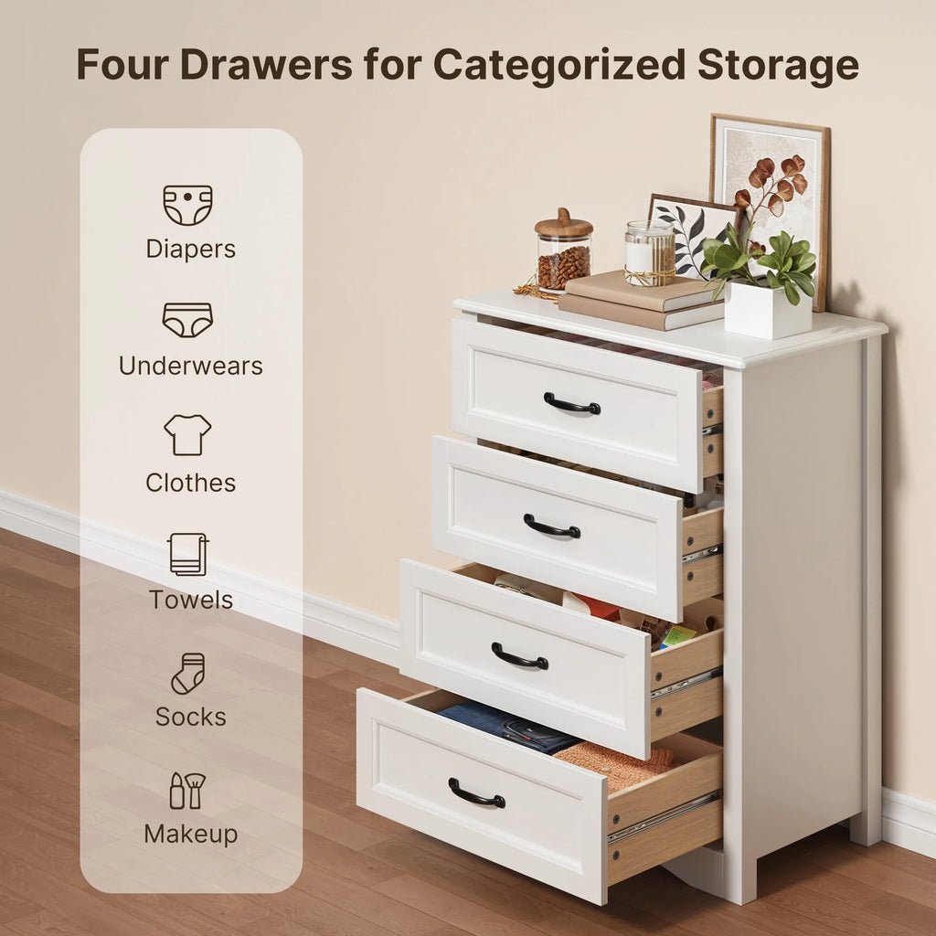 Lofka 3 Piece Nightstands and Dressers Sets , 6 Drawer Dresser & 4 Drawers Nightstand set of 2,Modern Engineered Wood ,White